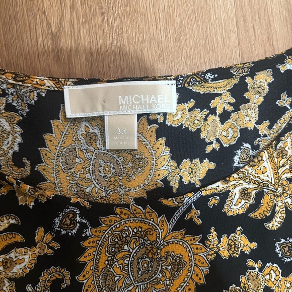 $190 Michael Kors Women's Black Orange Paisley Sweetheart Scoop Neck Top Size 3X - Picture 2 of 5